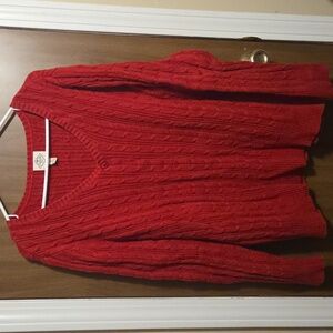 St. John's Bay Red V-Neck Cable Sweater